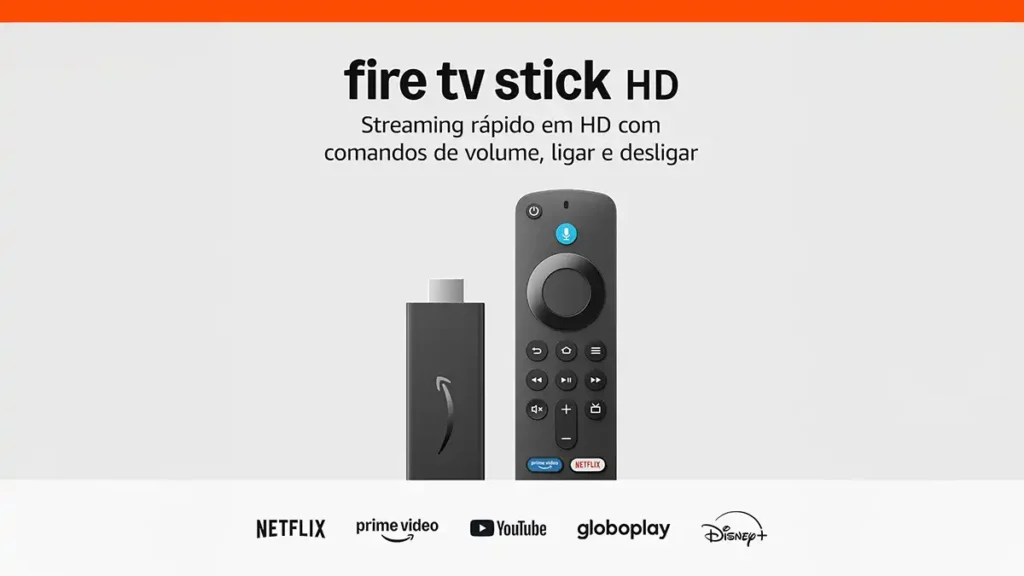 Amazon Fire TV HD streaming rápido em HD com comandos de volume, ligar e desligar