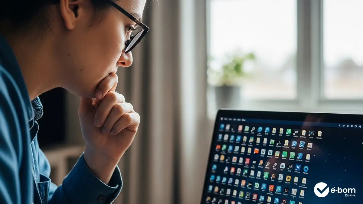 Usuário analisando lentidão e buscando como desinstalar um aplicativo do notebook para melhorar desempenho.
