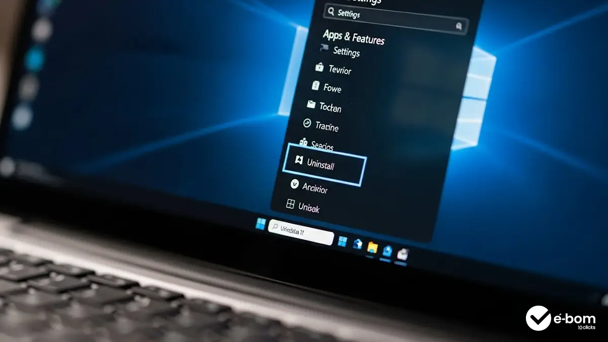 Tela de configurações do Windows mostrando o passo a passo de como desinstalar um aplicativo do notebook