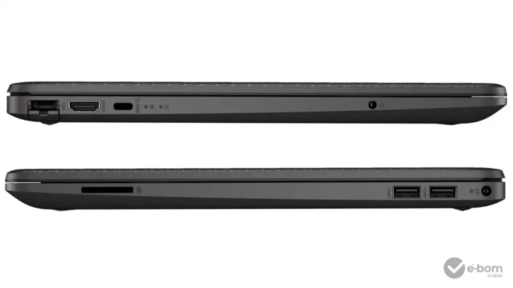 notebook bom e barato para estudar-HP-256r-g9, Vista lateral, mostrando conexões