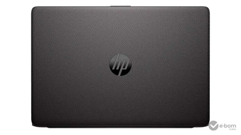notebook bom e barato para estudar-HP-256r-g9, vista com ele fechado mostrando a logo da HP no centro