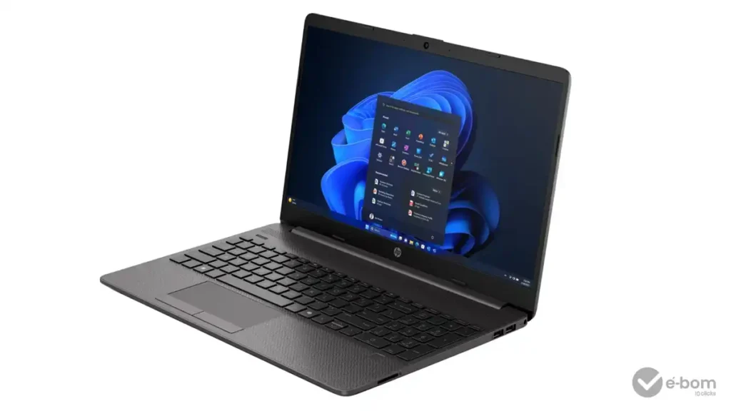 notebook bom e barato para estudar - HP 56R G9 - vista lateral com tela aberta